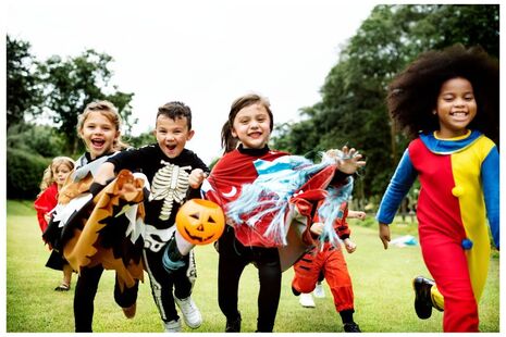 Children in Halloween costumes.