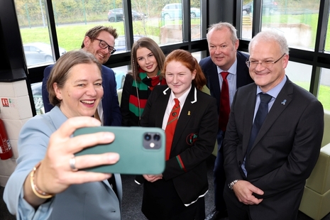 NIO Minister Fleur Anderson captures a selfie during her visit to Erne Integrated College