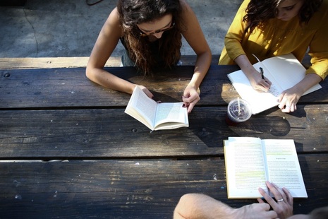 A group of female students studying at a table