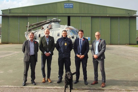 L to R:  Andy Roberts of Mott MacDonald; Stu Johnson, Head of Navy Infrastructure; Cpt Stuart Irwin, Culdrose CO; Doug Lloyd of Kier Construction; and Dan Ross of DIO. Credit: Crown Copyright.