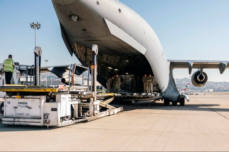 The RAF plane being unloaded in Beirut