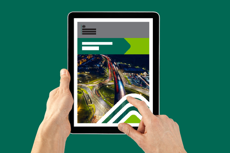 DVLA's business plan on tablet device against green background.