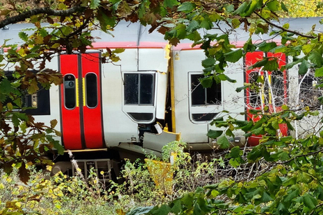 View of the accident site - train 1S71 is shown on the left of picture and train 1J25 on the right.