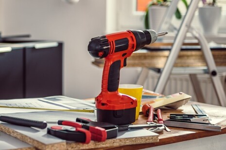 A drill on a work bench