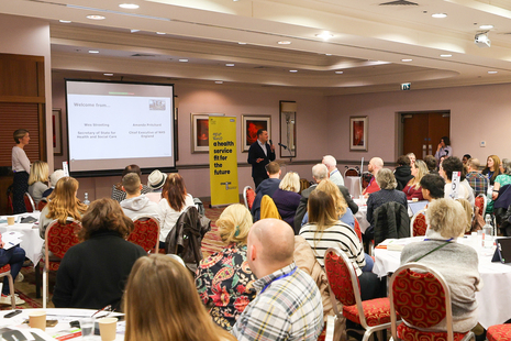 Wes Streeting addresses people attending the public debate on the future of the NHS in Middlesbrough