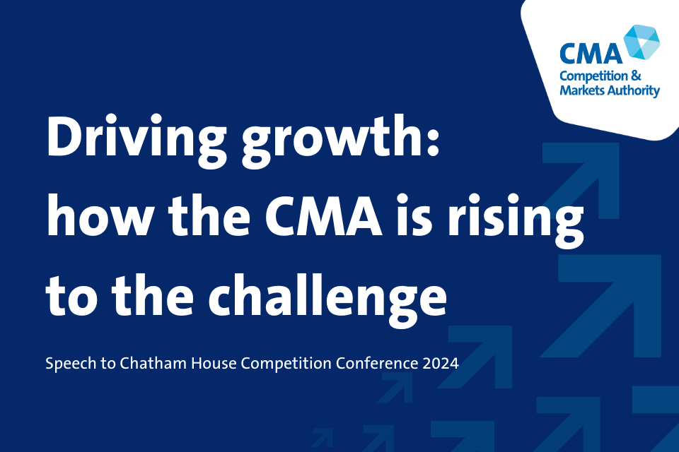 white text on blue background, text reads: Driving growth: how the CMA is rising to the challenge