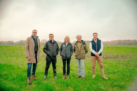 Photograph of Northstone Development Director Jon England; Mayor Andy Burnham; Natural England Chief Executive Marian Spain; Natural England Chair Tony Juniper; and Green Earth Developments Co-chair Simon Towers.