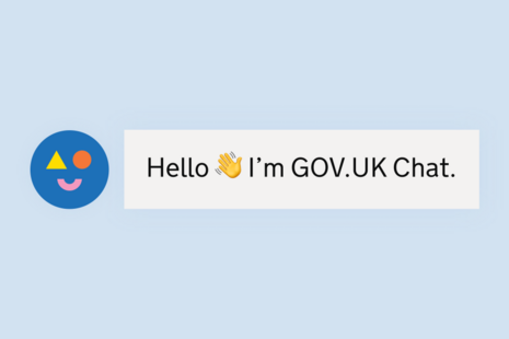 Graphic with the words "Hello I'm GOV.UK Chat."