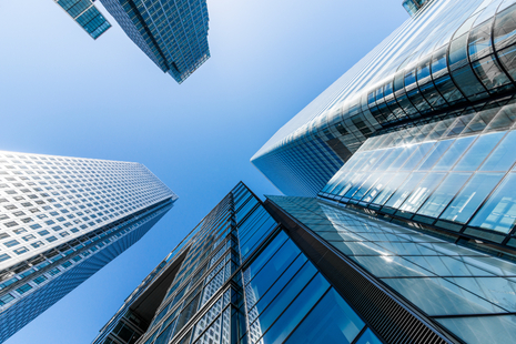 Skyscrapers against blue sky