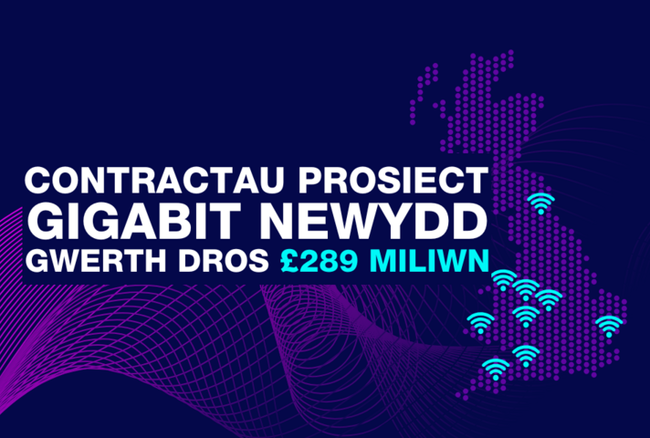 In Welsh "New Project Gigabit contracts worth over £289 million"