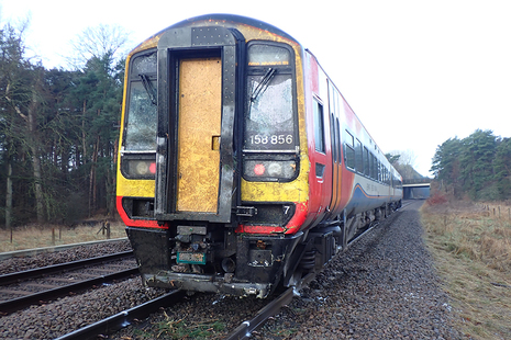 The train involved in the accident after it had been rerailed.