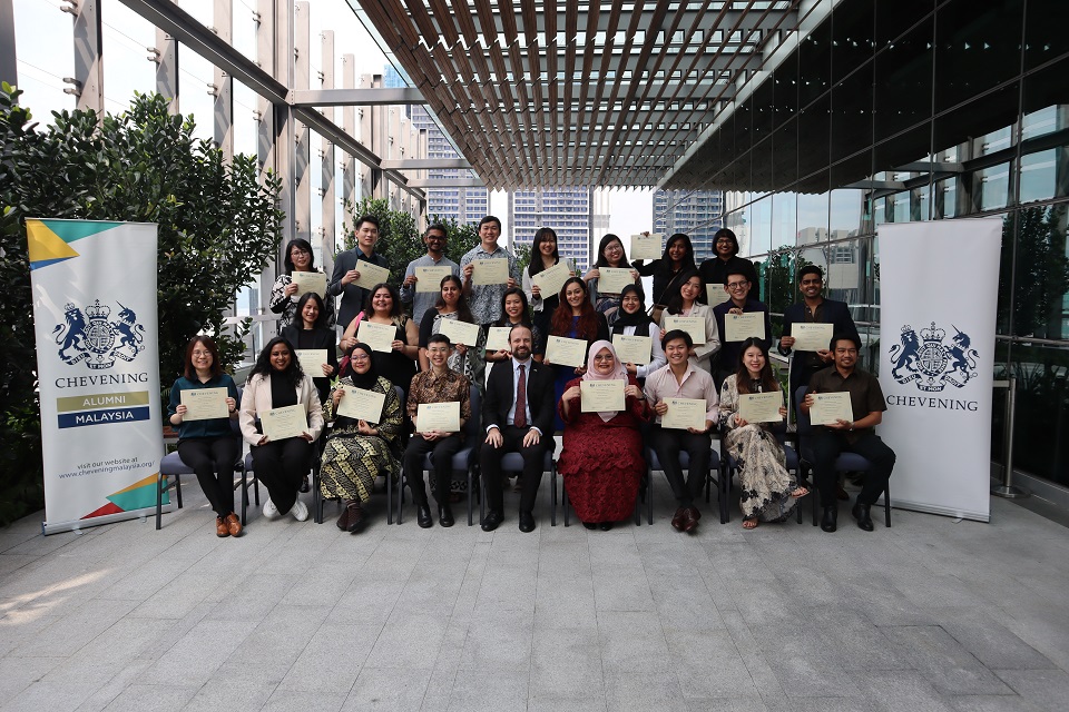 Acting Deputy British High Commissioner Tom Shepherd with the 35 returning Malaysian Chevening scholars