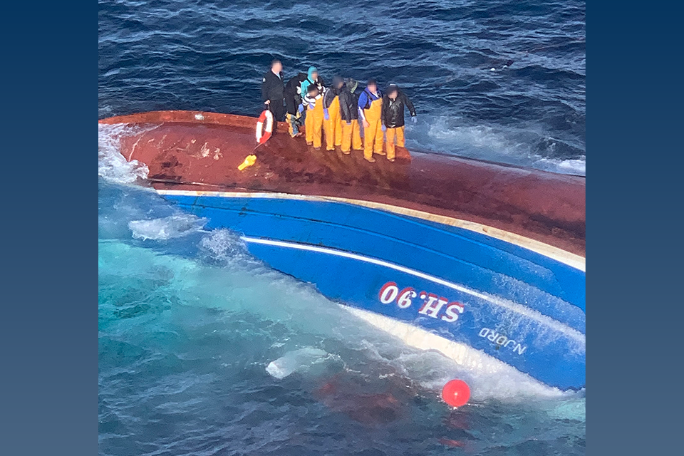 Upturned hull of Njord - Image courtesy of SAR helicopter