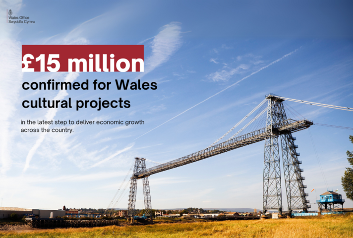 £15 million confirmed for Wales cultural projects in the latest step to deliver economic growth across the country.