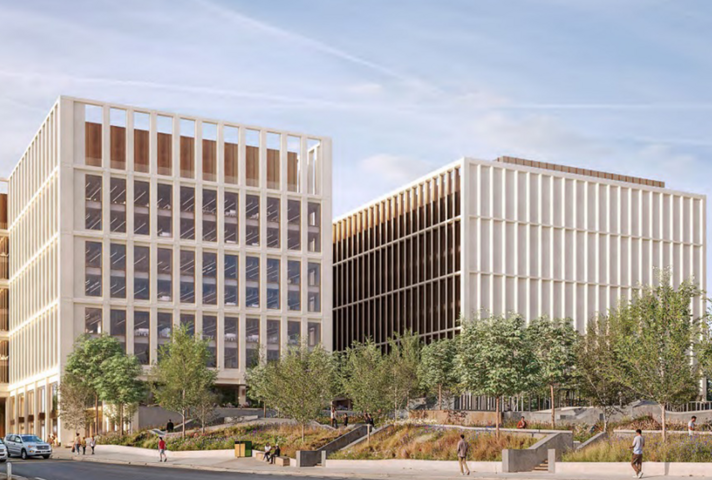 An artists impression of the external of both buildings that will form the Manchester Digital Campus.