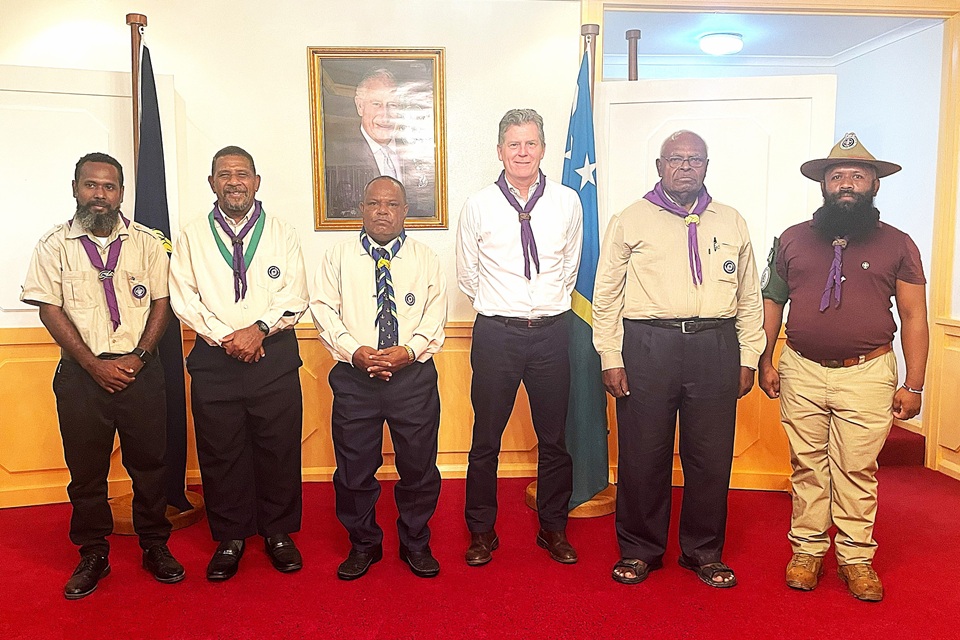 Group photo with the new International Commissioner of the Scout Movement in Solomon Islands