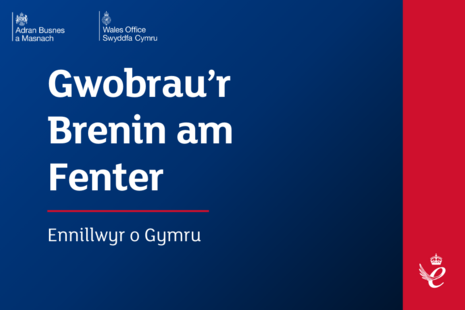 In Welsh: "King's Award for Enterprise. Recipients in Wales."
