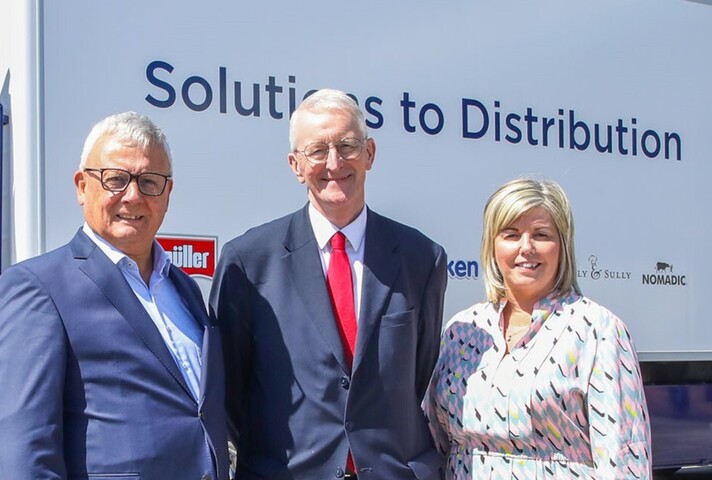 Secretary of State Hilary Benn with CEO and Founder of PRM Group Philip Morrow and Company Director Lynne Morrow.