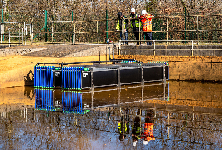 Heat exchangers being installed into the treatment lagoons.