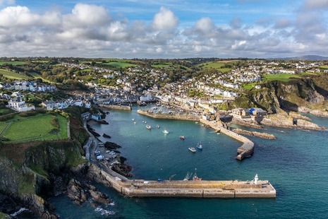 Aerial photo of Mevagissey harbour.