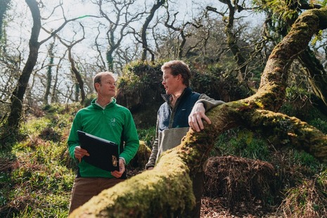 Landowner talking to Forestry Commission staff within their woodland. Crown copyright.