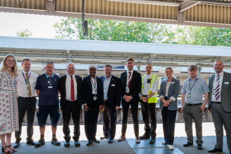 Minister for Rail, Lord Hendy, with staff from South Eastern Railway