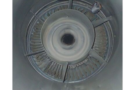 Damage to No 1 engine second stage power turbine, looking from exhaust outlet