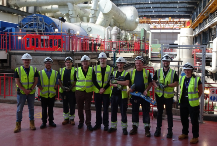 Oldbury cable cutting team in the turbine hall