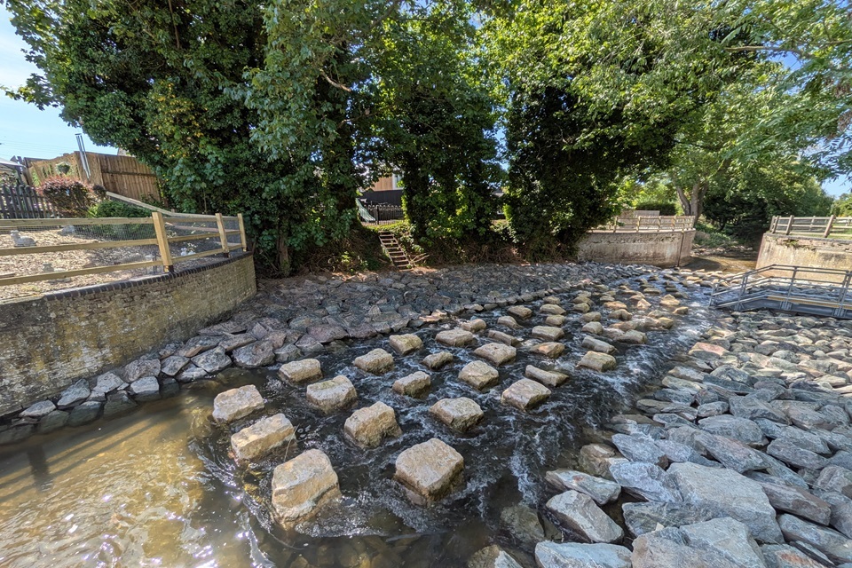 Completed fish pass in Suffolk's chalk stream help fish to thrive - GOV.UK