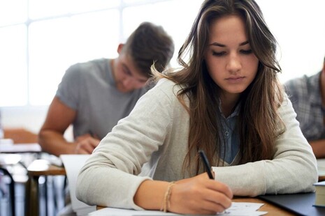 A female student taking an exam