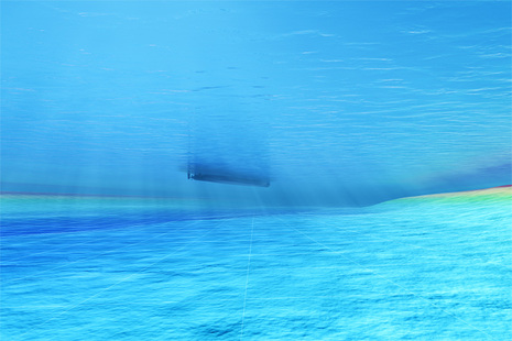 Underwater view of vessel with standard bathymetry data