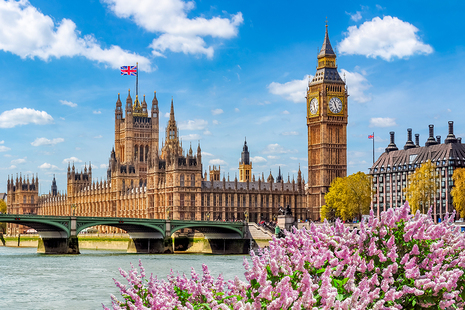 The houses of Parliament viewed from across the Thames.