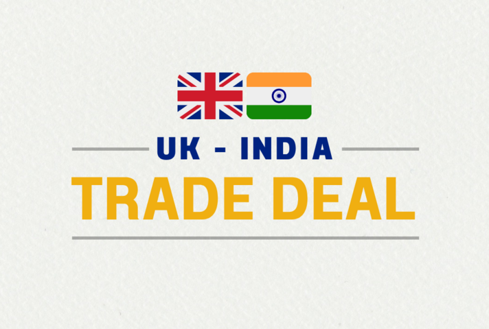 A white graphic that has the flags of the United Kingdom and India. There is text that says UK - India trade deal