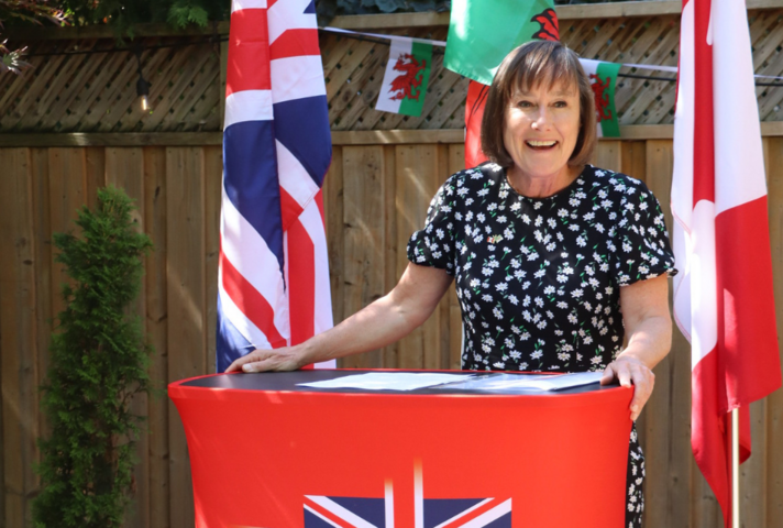 Welsh Secretary Jo Stevens speaking at a reception in Toronto