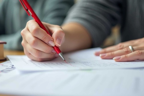 A person marking an exam paper