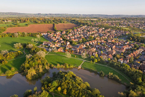 aerial view of a suburban town