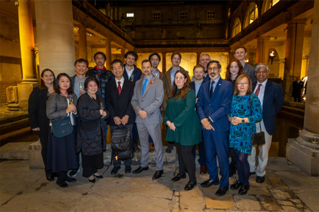 Members of the UK Space Agency and the Japan Aerospace Exploration Agency (JAXA) at the Roman Baths in Bath.