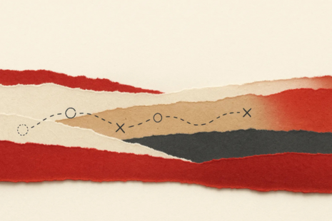 Circles and crosses connected by a dashed line