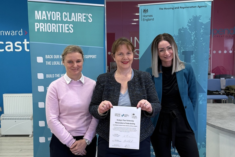 Homes England reaches milestone of 10th Strategic Place Partnership, signed with East Midlands Combined County Authority
