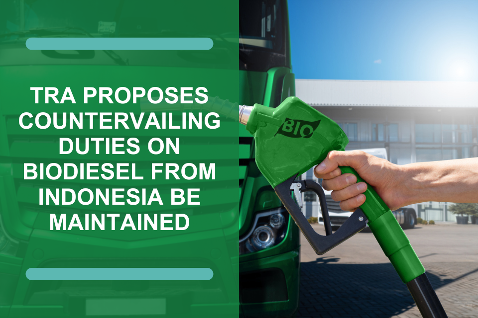 TRA proposes duties on biodiesel from Indonesia be maintained