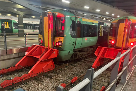 The train and buffer stops (shown on the left of the picture) after the collision (courtesy of Network Rail).