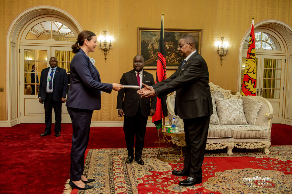 Leigh Stubblefield presents Letters of Credence to  President Mutharika