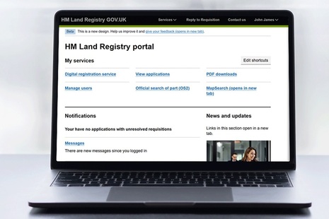 A computer screen displaying the HM Land Registry portal