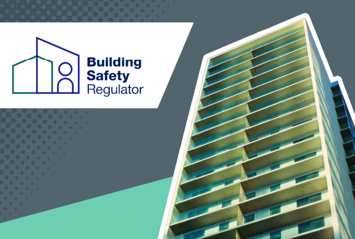 Building Safety Regulator logo above a high-rise residential building