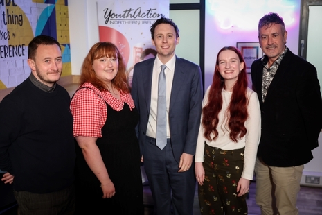 Parliamentary Under Secretary of State for Northern Ireland Matthew Patrick meets young people and representatives from YouthAction Northern Ireland.