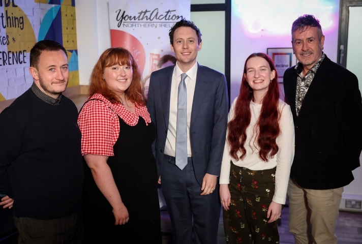 Parliamentary Under Secretary of State for Northern Ireland Matthew Patrick meets young people and representatives from YouthAction Northern Ireland.