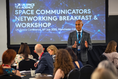Professor Anu Ohja speaking at the Space Communicators’ Network Workshop. Credit: UK Space Agency / Max Alexander