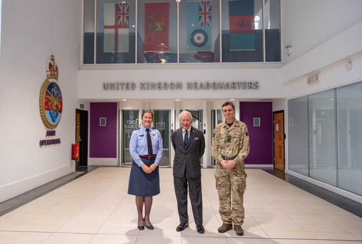 His Majesty the King with Air Marshal Suraya Marshall, Deputy Commander CSOC and Lt Gen Nick Perry Chief Joint Operations