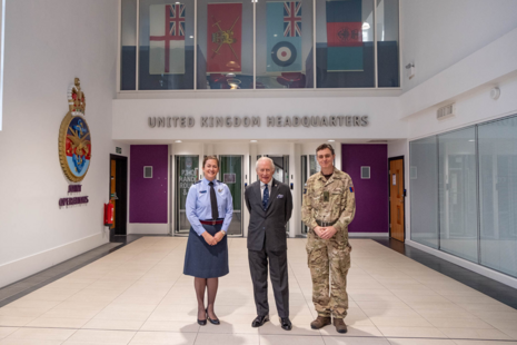 His Majesty the King with Air Marshal Suraya Marshall, Deputy Commander CSOC and Lt Gen Nick Perry Chief Joint Operations