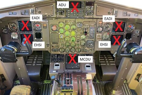 G-LMRC flight deck showing the displays that were reported lost during the failure
